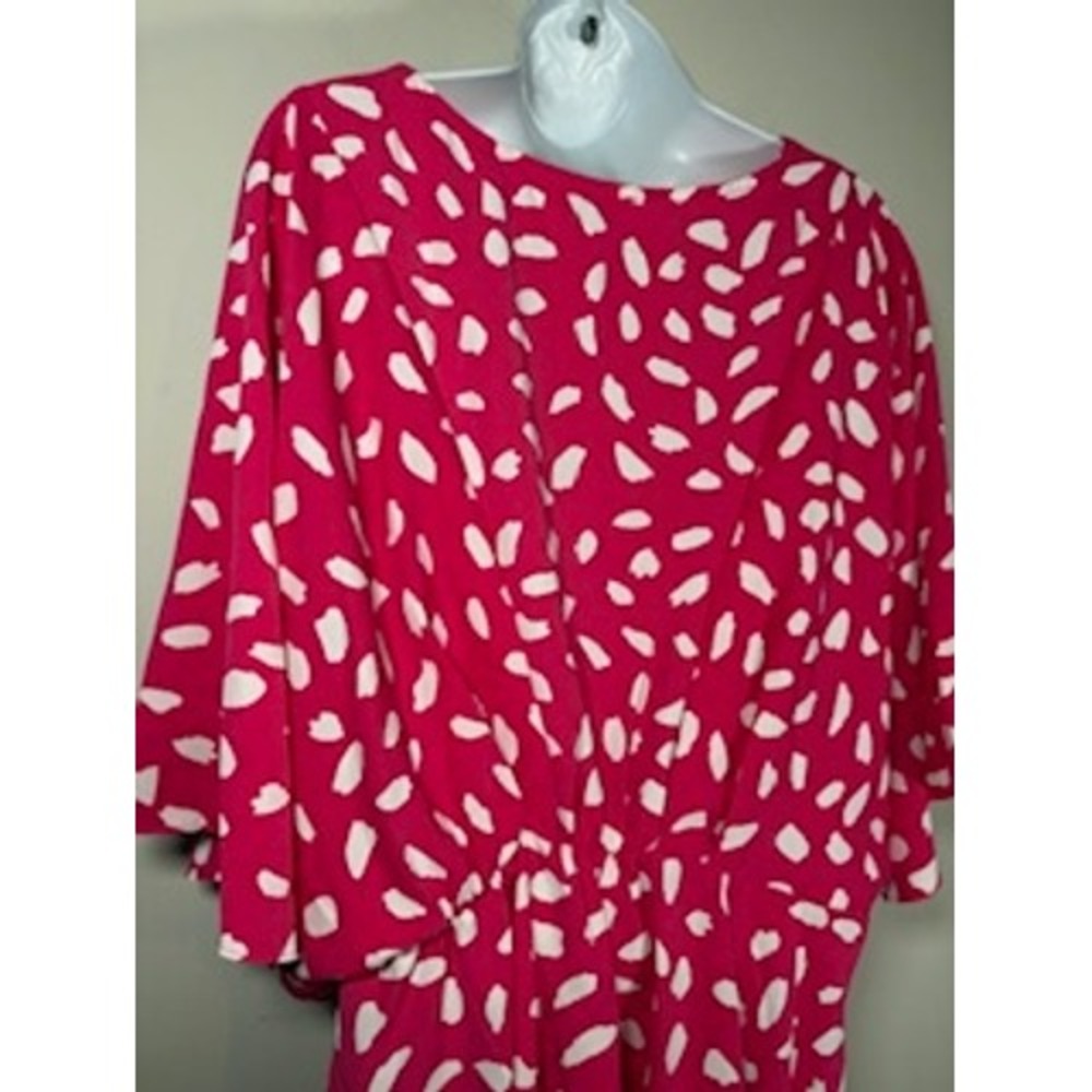 UMGEE Peplum Blouse Medium Pink White AbstractPolka Dot Kimono Sleeve Top - Picture 5 of 8